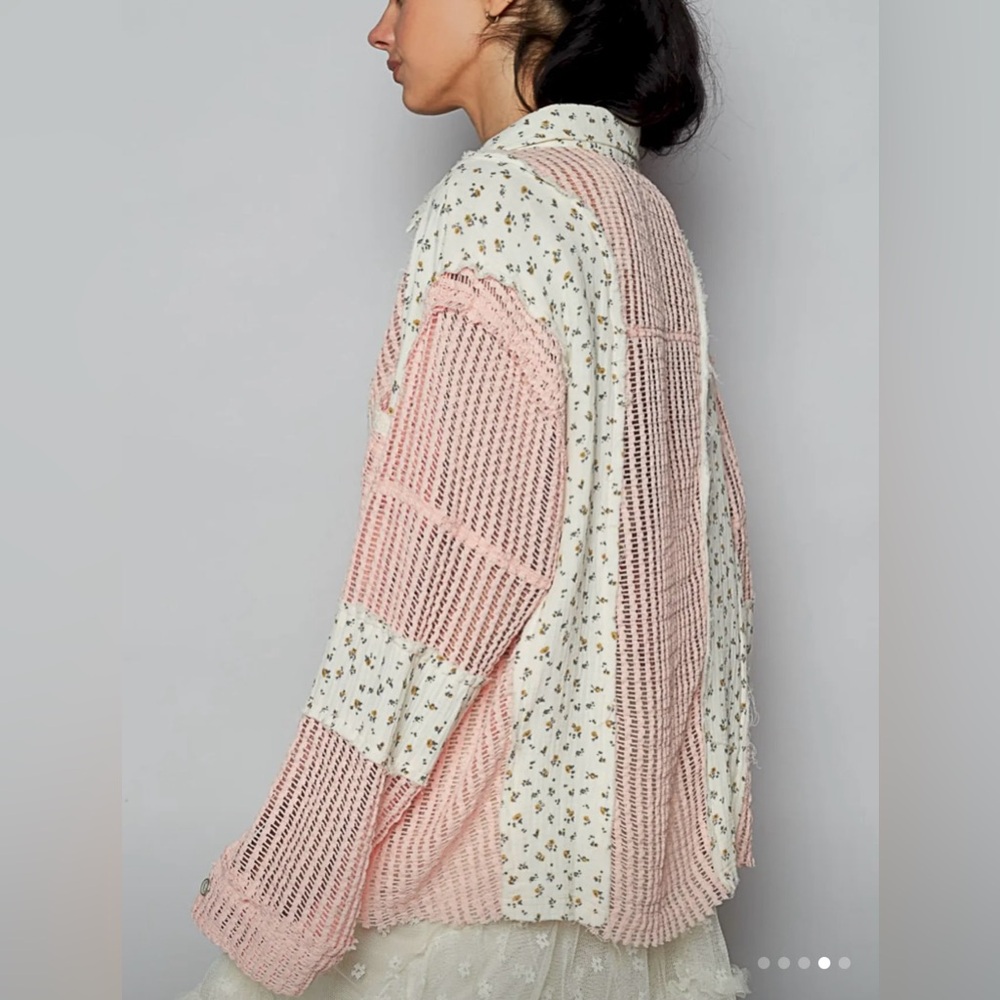 POL Floral Patchwork and Pink Crochet Blouse - Picture 4 of 5